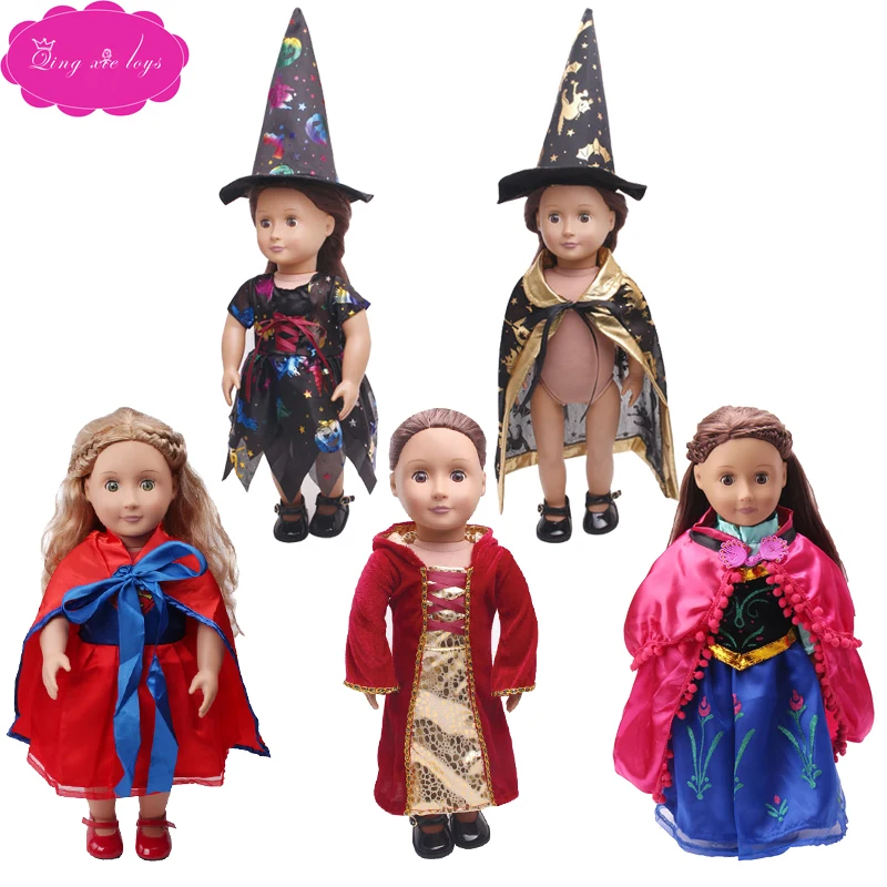 

Doll clothes princess Ann superman witch suit hat fit 18 inch American dolls Girl and 43 cm baby doll Halloween costumes c41