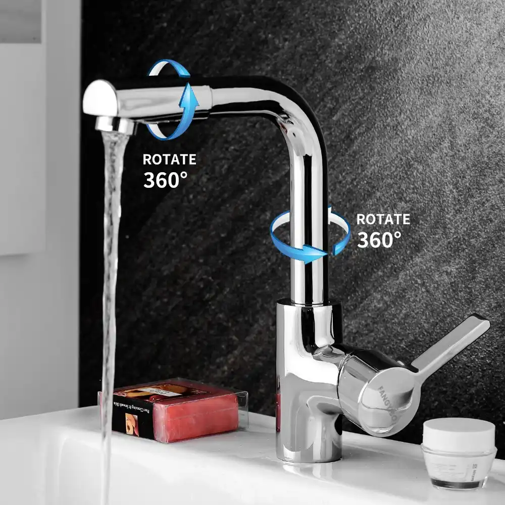 360 Degree Rotating Nozzle Modern Kitchen Faucet Polished Brass