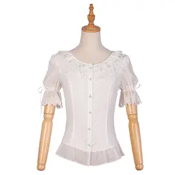 Милая рубашка в стиле Лолиты винтажная кружевная рубашка с круглым вырезом и рукавами-лепестками внутри Однотонная рубашка в