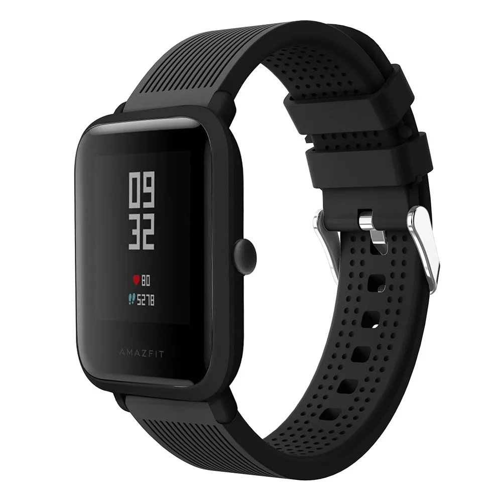 20 мм ремешок для часов Huami Amazfit Bip Молодежный ремешок для часов Замена для Huami Amazfit Bip BIT Lite Молодежный браслет на запястье мягкий силиконовый - Цвет ремешка: black