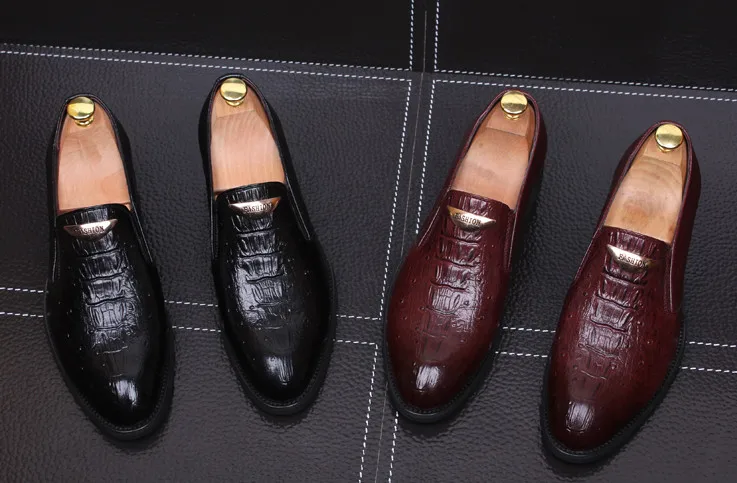 

Male Retro Personality Leather England Style Slip on Business Leather Dress Shoes Men Flat Slip on Dress Shoes