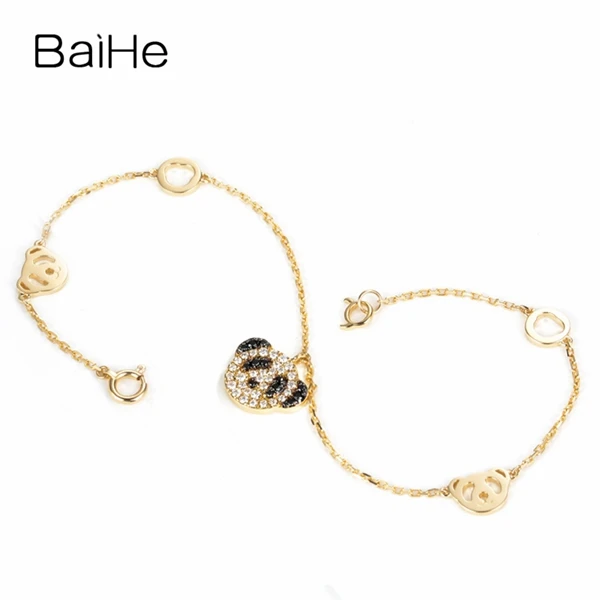 BAIHE Solid 14 К желтого золота 0.15ct сертифицированных F-G из натуральной бриллиантами & Black Diamond Для женщин Мода Fine Jewelry браслет