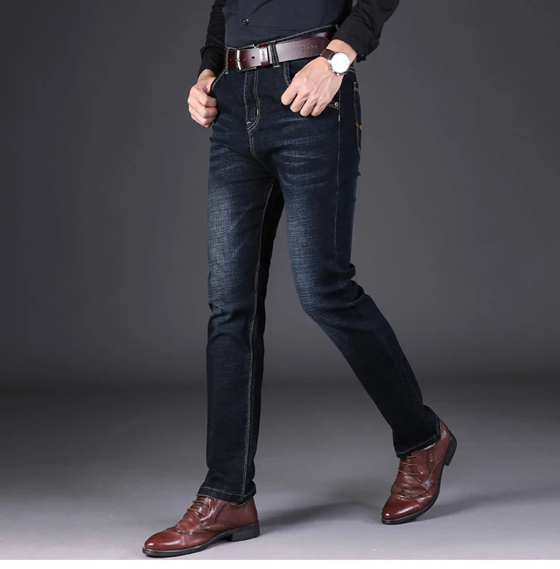 Бренд VROKINO 2019 мужские брюки джинсы бизнес свободное, облегающее эластичные прямые джинсы мужские синие черные брюки 42 44