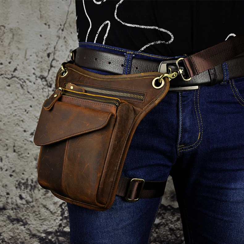 

Fashion Personality Genuine Leather Waist Thigh Bags for Men Travel Small Fanny Pack Casual Crossbody Bag Shoulder Bags