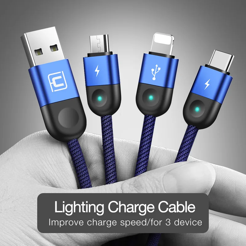 Goede Cafele 3 in 1 Led USB Kabel lader Micro Type C Usb oplaadkabel voor iPhone huawei xiaomi samsung Data sync USB Kabel
