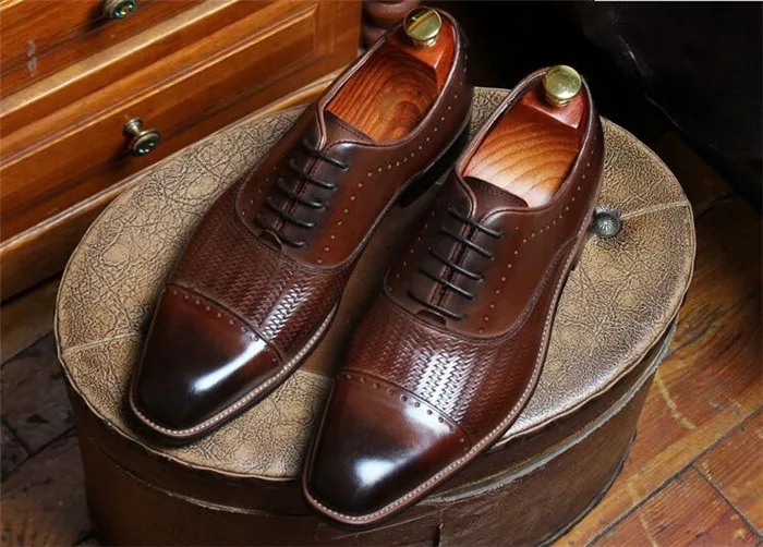 Для мужчин бизнес кожи с квадратным носком на не сужающемся книзу массивном каблуке оксфорды туфли на шнуровке обувь ручной работы повседневная обувь