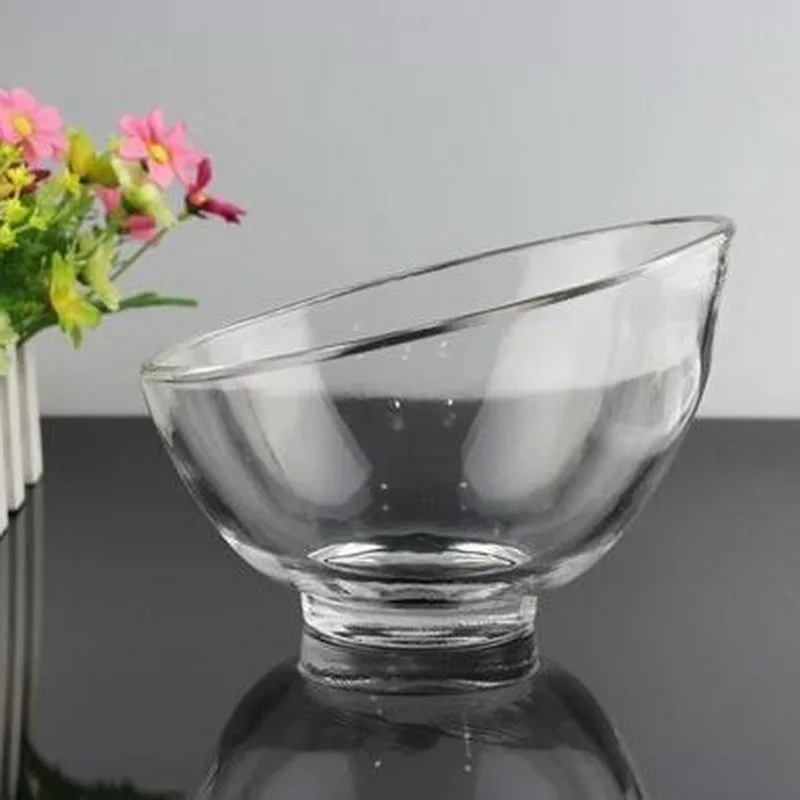 

European fashion oblique mouth fruit bowl half round buffet sauce glass bowl oblique glass fruit bowl