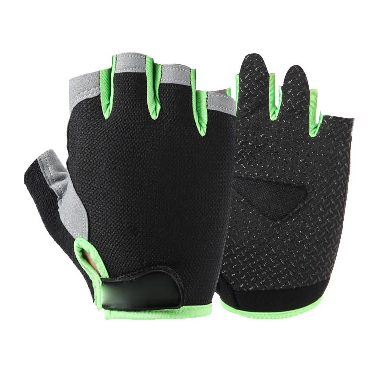 Весна Лето Half Finger Спорт на открытом воздухе езда Мужчины Женщины Фитнес Нескользящие без пальцев дышащие защитные перчатки автомобильные перчатки для фитнеса - Цвет: Black Green