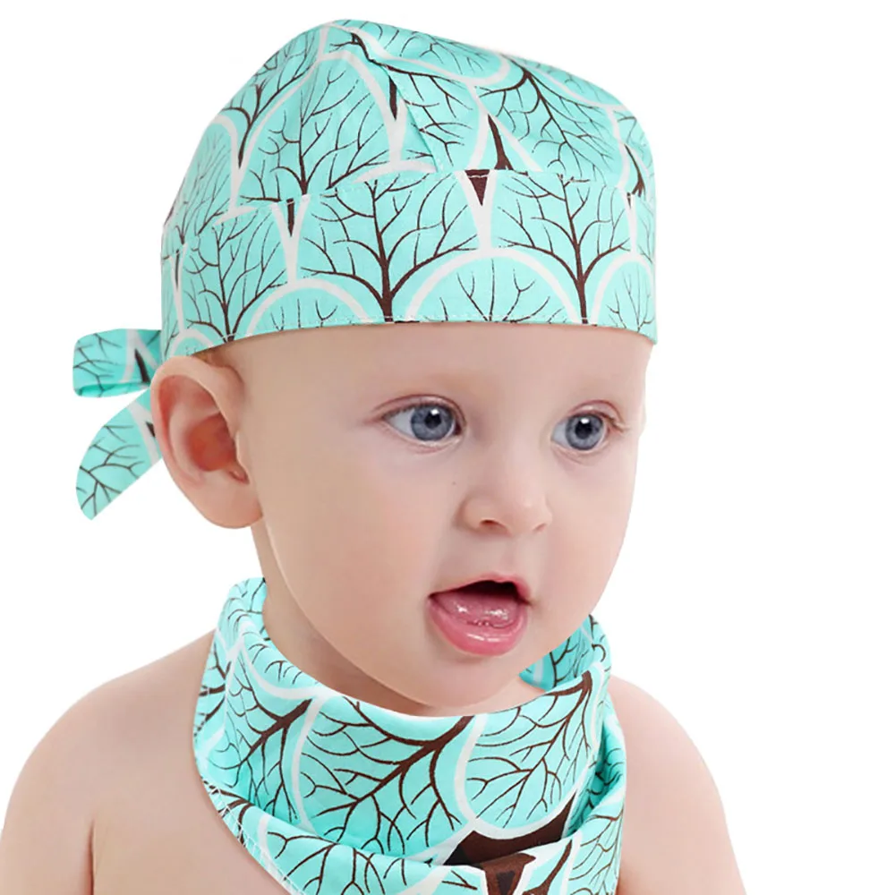 

Children Print Thin Hat Stuff Baby Boys Girls Head Pirate Cap Set Child bandana bib With Collar Scarf Beanie Hats Bibs Newborn