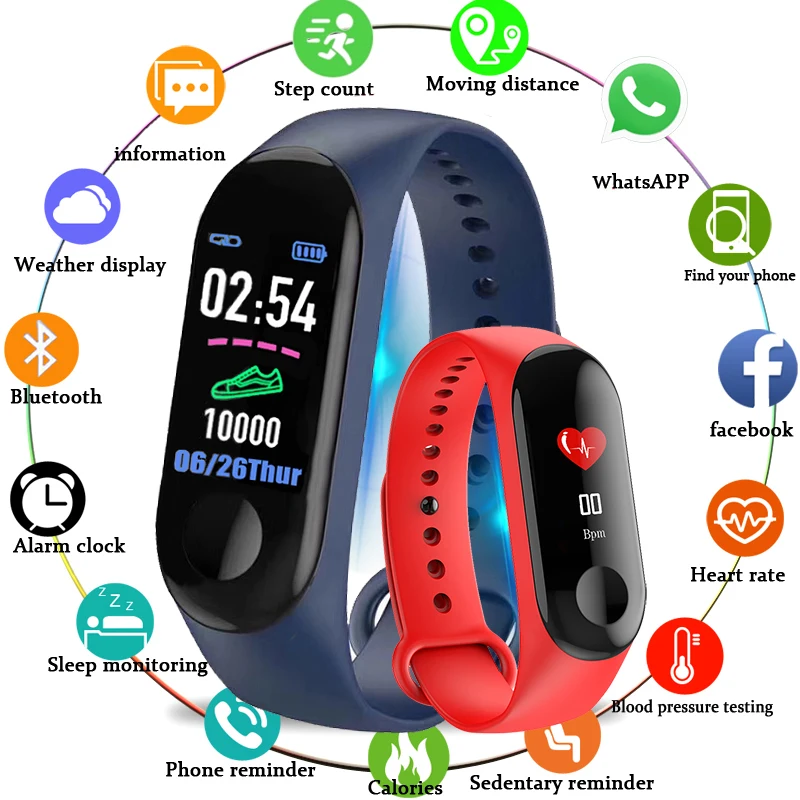 

Men Women Smart Watch Brecelet Sport Fitness SmartWatch Color-screen Waterproof blood pressure Monitor Heart Rate Monitoring
