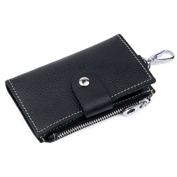 

Fashion Zipper Coin Purse Top Quality Genuine Leather Key Holder Housekeeper Black/Coffee Key Wallets And Credit /Bank Card Case