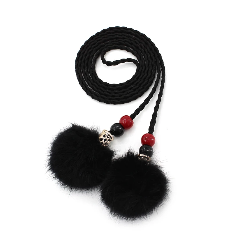 

Braided Fur Belts For Women Leather Waist Chain Hairball Cute Candy Color Elegant Ladies Youth Girl Cinturones Mujer