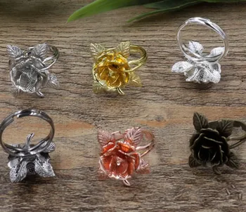 

20mm Filigree 3D Flower Ring Settings Cabochons Bases Brass Metal Adjustable Rings DIY Findings Multi-color Plated