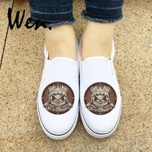 Вэнь оригинальная парусиновая обувь белый черный дизайн ретро Кот мотоциклист Слипоны женские мужские кроссовки Низкий плоский скейтборд плимсоллы
