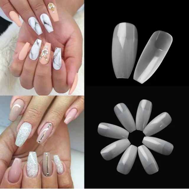 100 500pcs Ballerina Coffin Shape French Half Cover Acrylic 100 500pcs Ballerina Coffin Shape French Half Cover Acrylic Artificial Fake Nail Diy Art