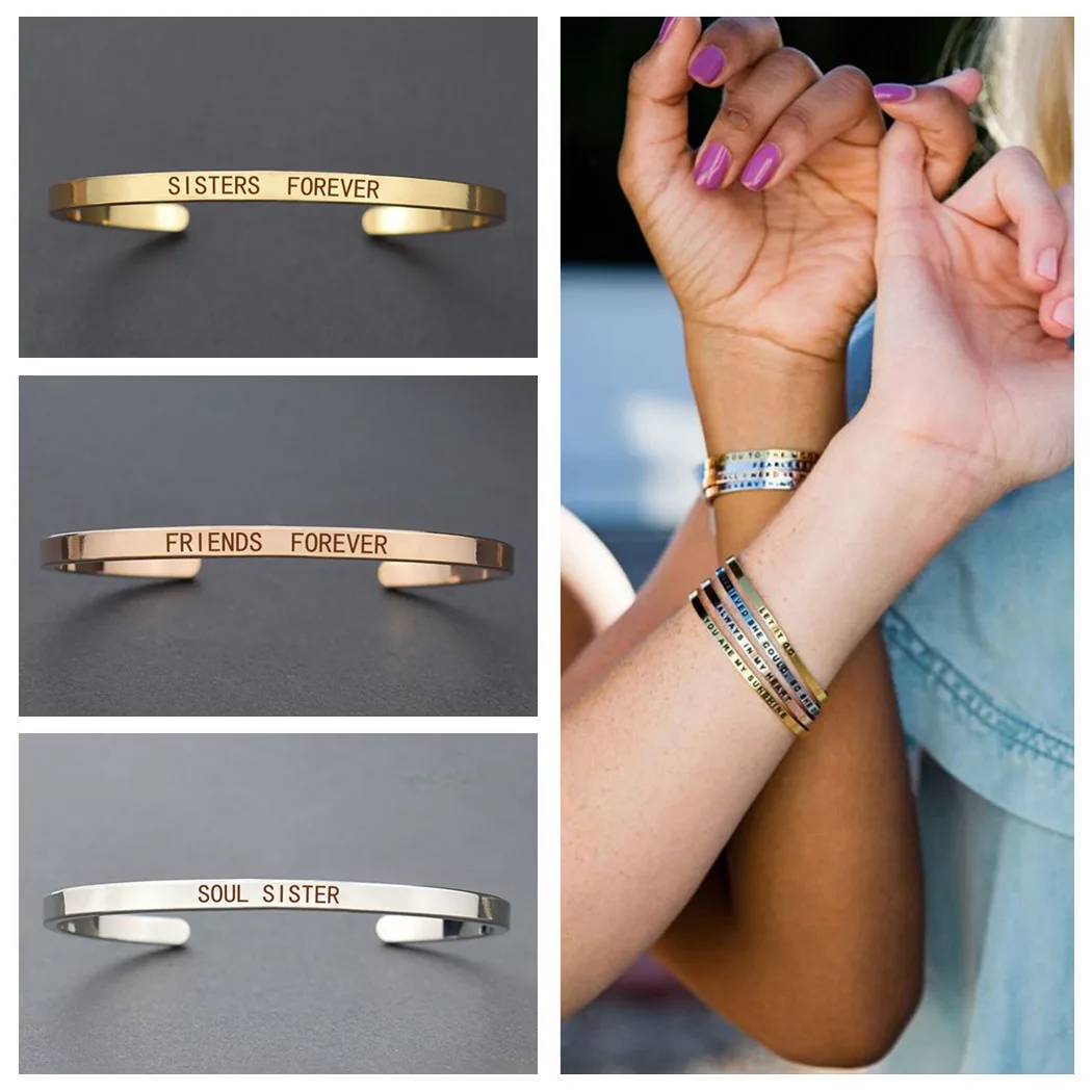 

Sister Forever Friends Forever Quote Bracelet Stainless Steel Engraved Cuff Bracelet for Women Sisters Jewelry Friendship Gift