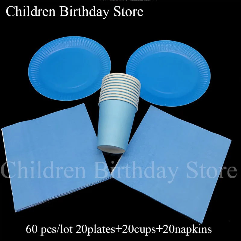 

60pcs/lot blue disposable party tableware sets blue theme plates cups napkins blue party sets for 20 people