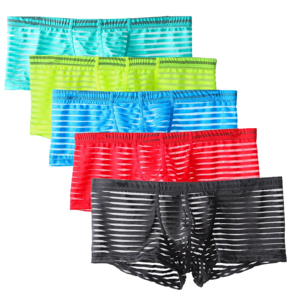 

Thin Mesh Boxers Shorts Men Transparent Striped Sexy Calzoncillos Hombre Slips Ropa Interior Sexy Underwear M L XL