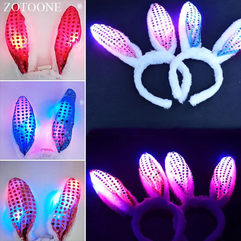 

ZOTOONE Easter Illuminated Sequin Rabbit Ears Headband Family Party Decoration Gift for Child and Girlfriend Performance Props D