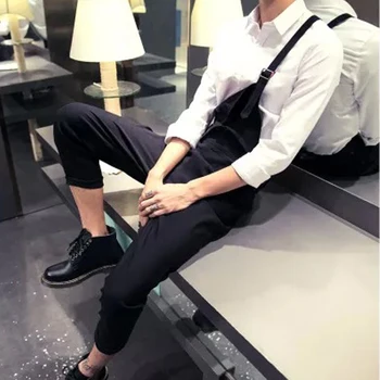 

2019 New Korean version of Handsome Overalls Mens Bib Overalls Casual Wild Jumpsuits Man Suspender Pants