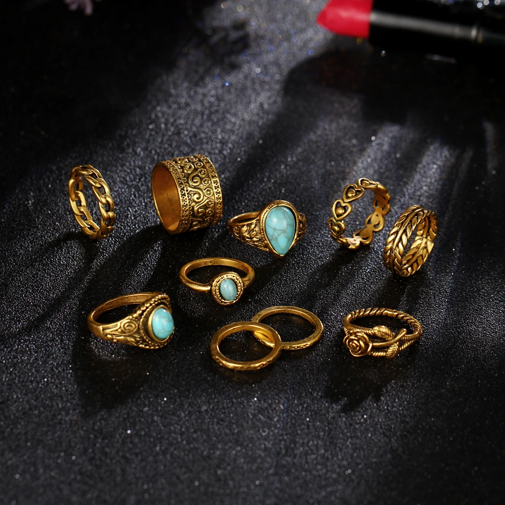 17 КМ Vintage 2 Цвет Розы Сердце Midi Кольцо Устанавливает Boho Пляж Anillos урожай Тибетский Цветок Костяшки Кольца для Женщин Человека кастет оружие Панк Ювелирные перстень Изделия кольцо женское кольца