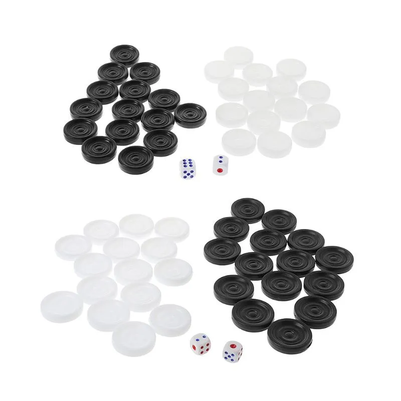 

30pcs Black & White Backgammon Chess Plastic International Draughts Checkers