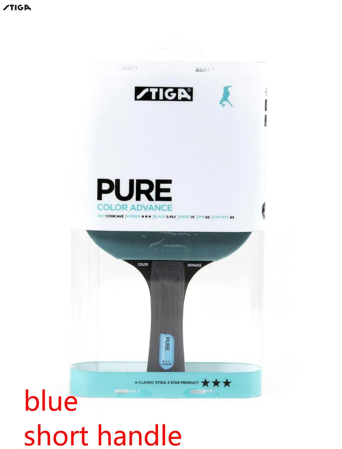 STIGA pure color Advance series ракетка для настольного тенниса, 5 слойное лезвие, двойные прыщи, резиновые ракетки для понга - Цвет: blue short handle