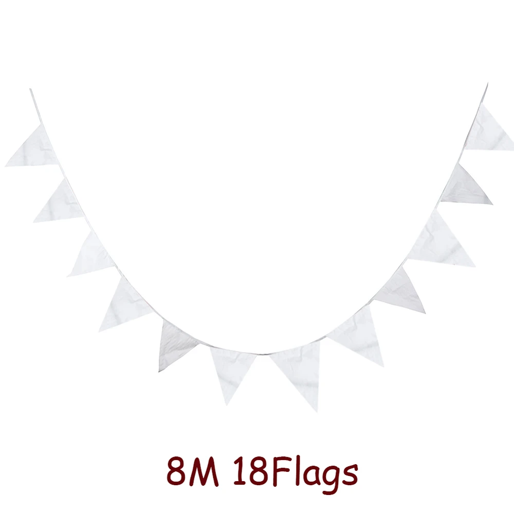 

18 Flags 8M White Flags Silk Fabric Bunting Pennant Flag Banner Garland Wedding/Birthday/Baby Show Party Decorative Accessory