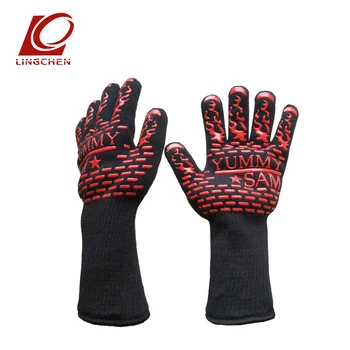 

1 Pair Heat Resistant Gloves for Outdoor Camping Kitchen COOKING Aramid Heat Insulation Oven Mitts Red Silicone Flame Retardant