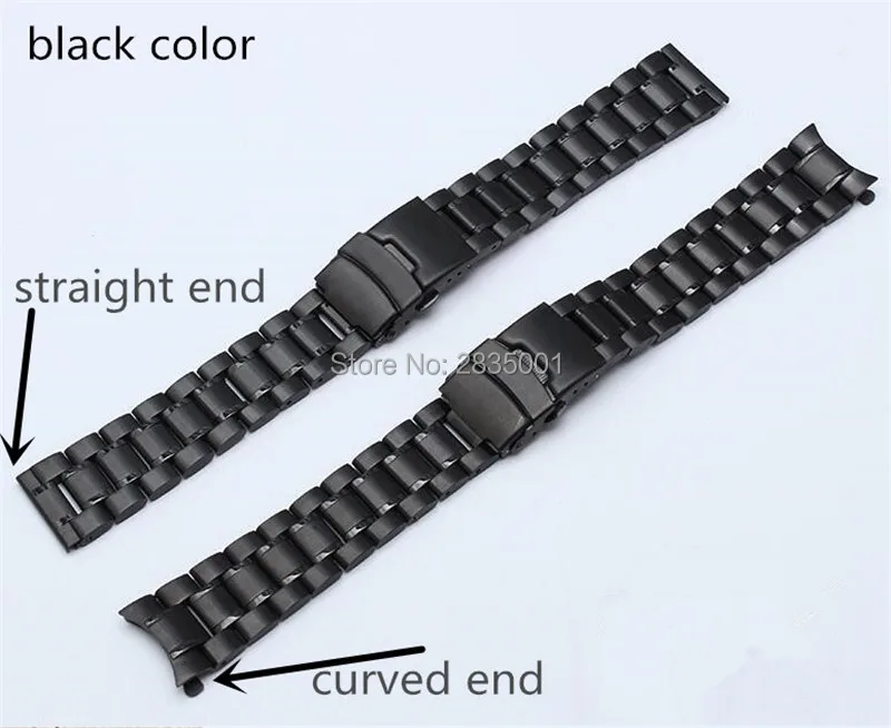Серебристый/черный ремешок для часов из нержавеющей стали 18 20 22 24 мм загнутый конец твердый ремешок и складная застежка безопасный браслет для Casio Seiko Citizen