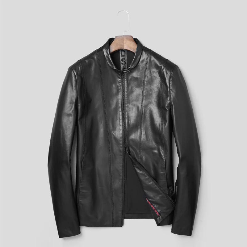

2018 New Fashion Genuine Leather Jacket Short Goat Sheep Young Male Jacket Simple Real Leather Jacket Genuine Leather Coat