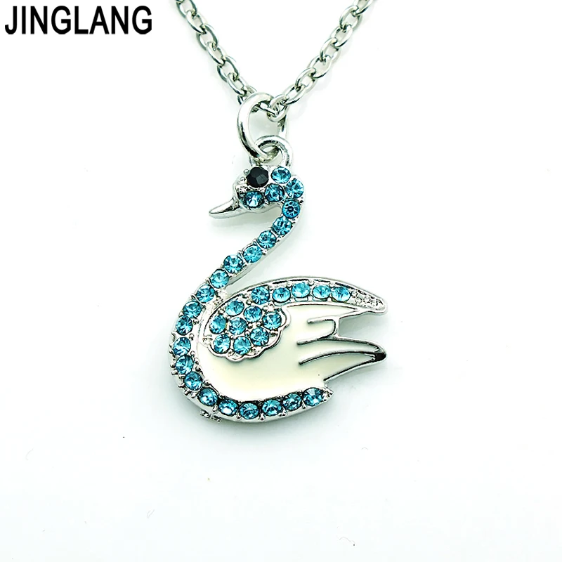 JINGLANG Brand New Fashion Pendants Necklace 4 Color Rhinestone Swan Charms For Women Jewelry Free Shipping | Украшения и