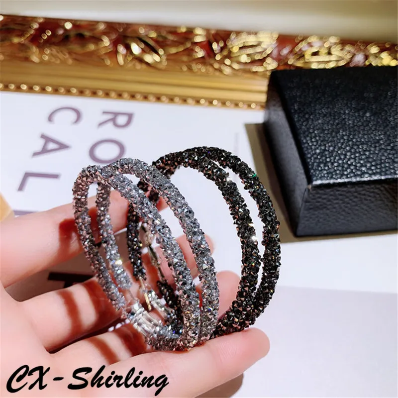 

CX-Shirling New Design Fashion Charm Austrian Crystal Hoop Earrings Round Shiny Rhinestone Big Anti-Allergy Fine Earring Jewelry