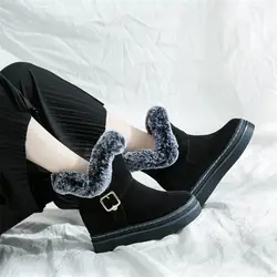 COOTELILI/зимние женские ботильоны на плоской подошве, теплая плюшевая обувь на платформе, женская обувь без шнуровки, цвет черный, коричневый