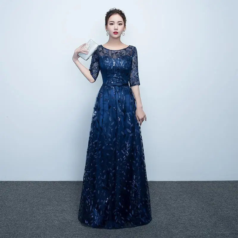 Новинка женское вечернее платье Чонсам китайский женский сценический шоу платья Элегантное красное свадебное платье подружки невесты повседневное женское Qipao - Цвет: Riband Navy Blue