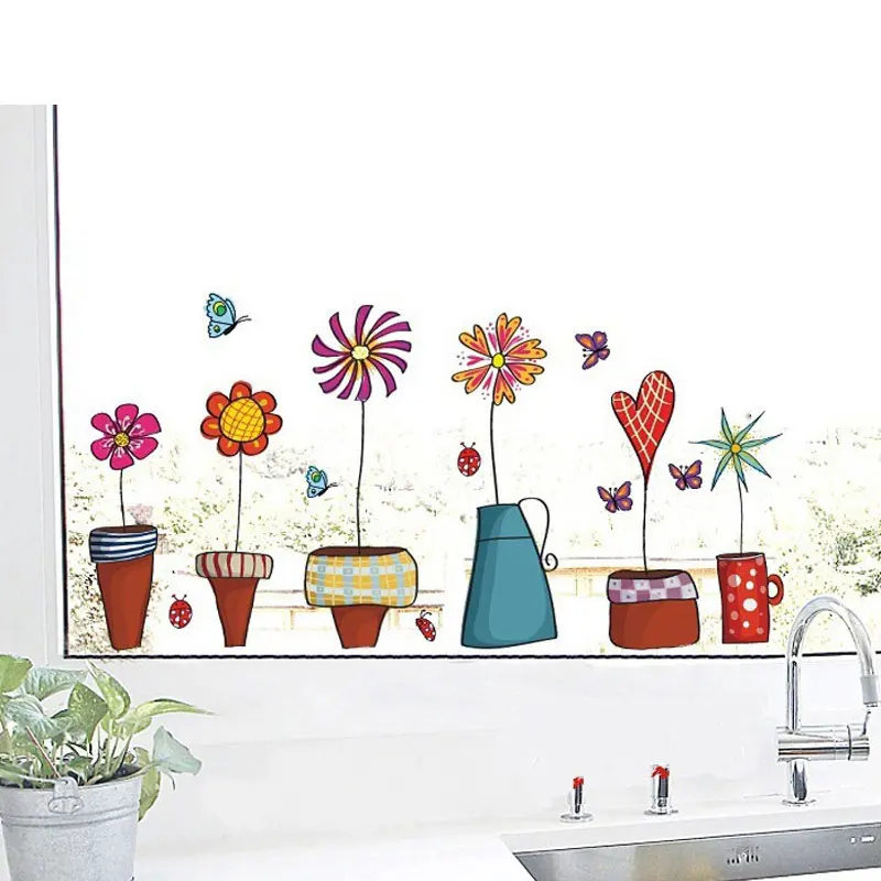 Cute Flower Wall Sticker Kitchen Window Sticker Butterfies Wall Stickers Home Decor Bathroom Vinyl Wall Decals Kids Rooms Decor