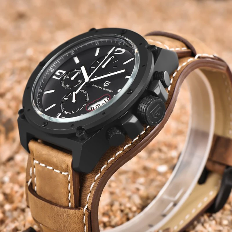 

PAGANI DESIGN Sport Quartz Watch Casual Leather Strap Mens Watches Top Brand Luxury Waterproof Multifunction Watch Men Clock
