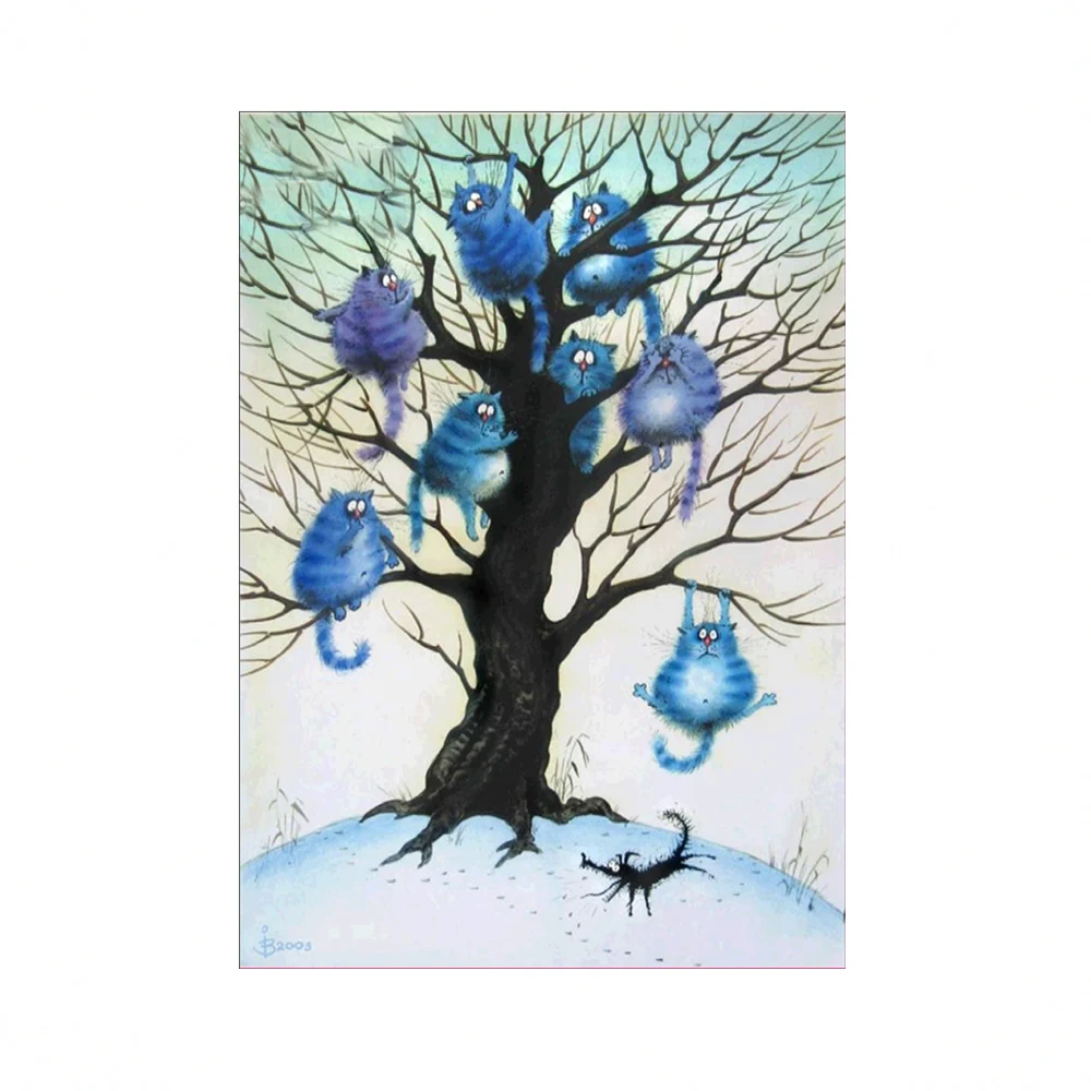 

Diamond Painting Cross Stitch Diy Embroidery Tree with Cats Painting Round Drill Diamond Mosaic Beads Pasted Needlework