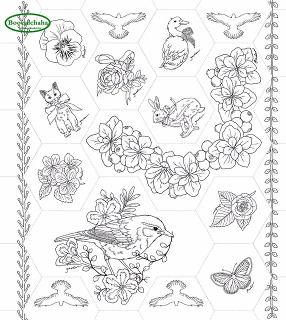 Garden Coloring Book Flower Bird Anti Stress Books Adults 96 Pages