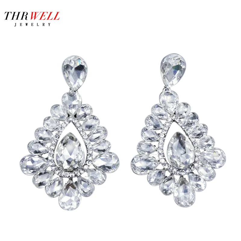 

THRWELL Water drop Crystal Multicolor Earrings inlay with Rhinestones Geometric Rhombus Pendant Earrings Wedding/Party Accessory