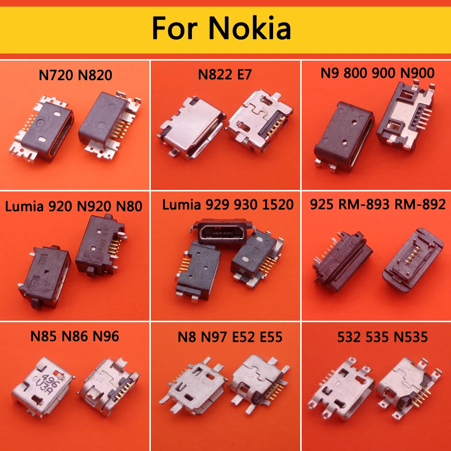 2 шт. разъем Micro USB для зарядки Nokia Lumia N8 86 96 97 720 820 822 800 900 920 929 930 1520 532|Шлейфы мобильных