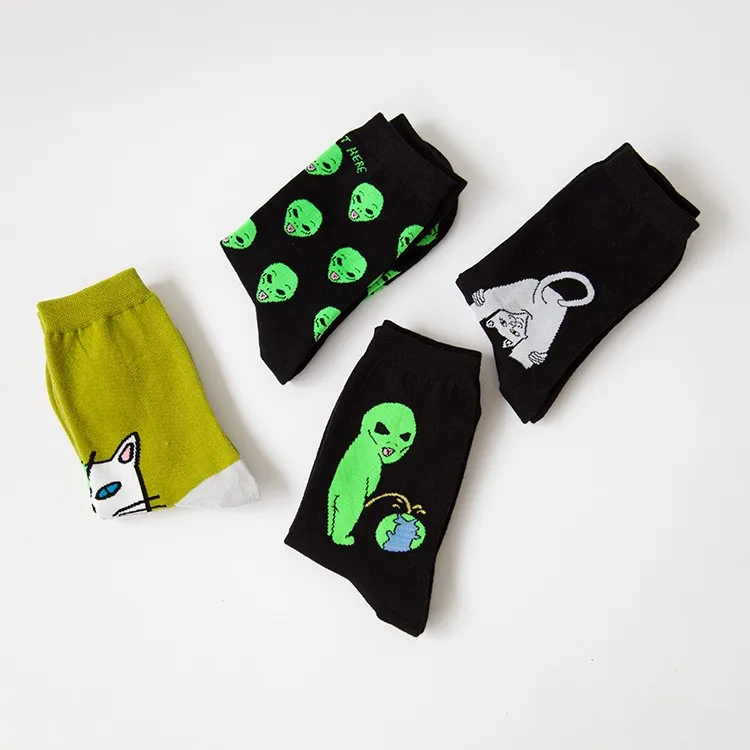 Дизайн, мужские и женские носки высокого качества с рисунком кота, хлопковые носки в стиле хип-хоп и т. Д