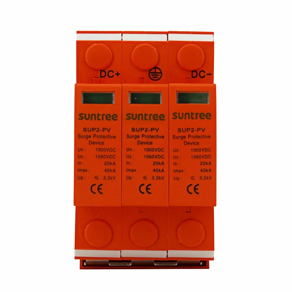

2018 NEW SSPD Surge Protector DC 1000V 20KA/3P Surge Arrester for PV System II Classified Test UP 3.8KV 10mm Stripping Length