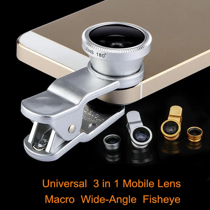 Universal 3 in 1 Clip On Camera Lens Kit Wide Angle Fish Eye Macro