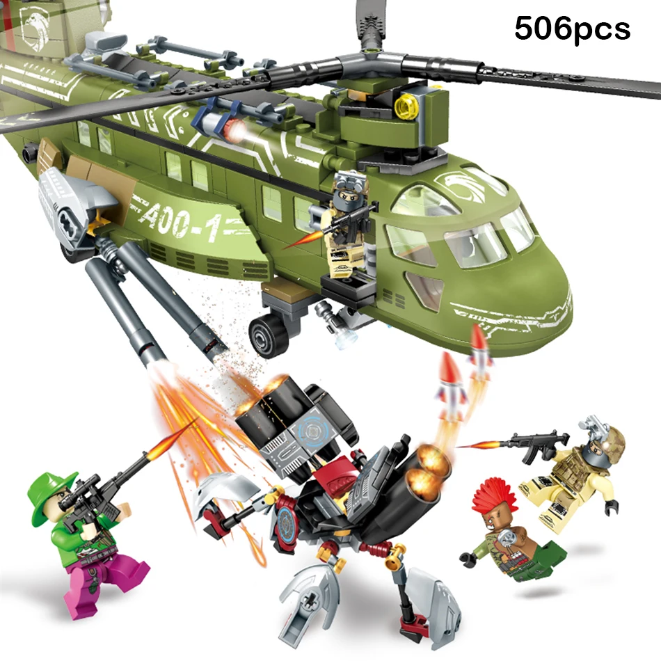 

506pcs City Military Swat Helicopter Special Forces Soldier Figures Building Blocks Compatible Legoed Army Bricks Child Toy Gift