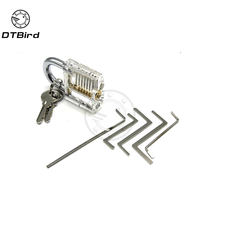 

30mm Transparent Visible Pick Cutaway Practice Padlock Lock With Broken Key Remove Hook Extractor Set Locksmith Wrench Tool