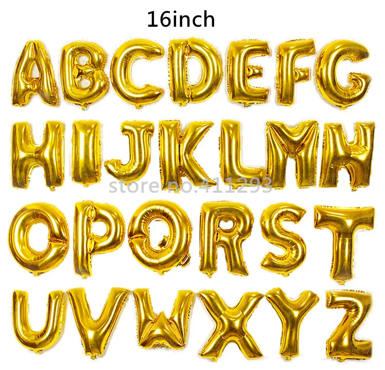 

16inch Alphabet foil balloons letters ballons gold silver text ballon A to Z optional for birthday wedding party