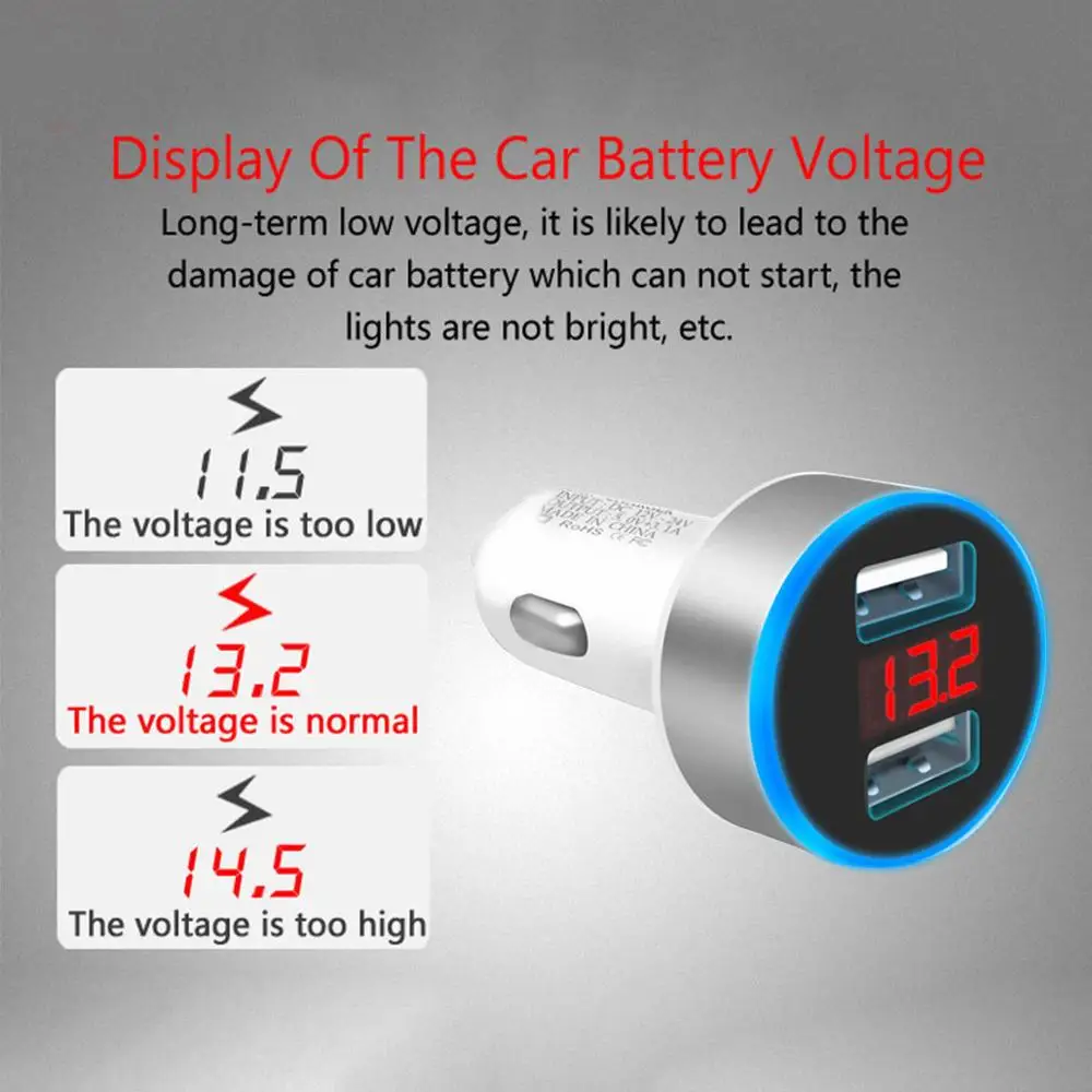 

Dual USB 12V-24V 3.1A Mobile Phone Car Charger Adapter LED Display Fast Charging Auto Vehicle Charger For Smart Phone