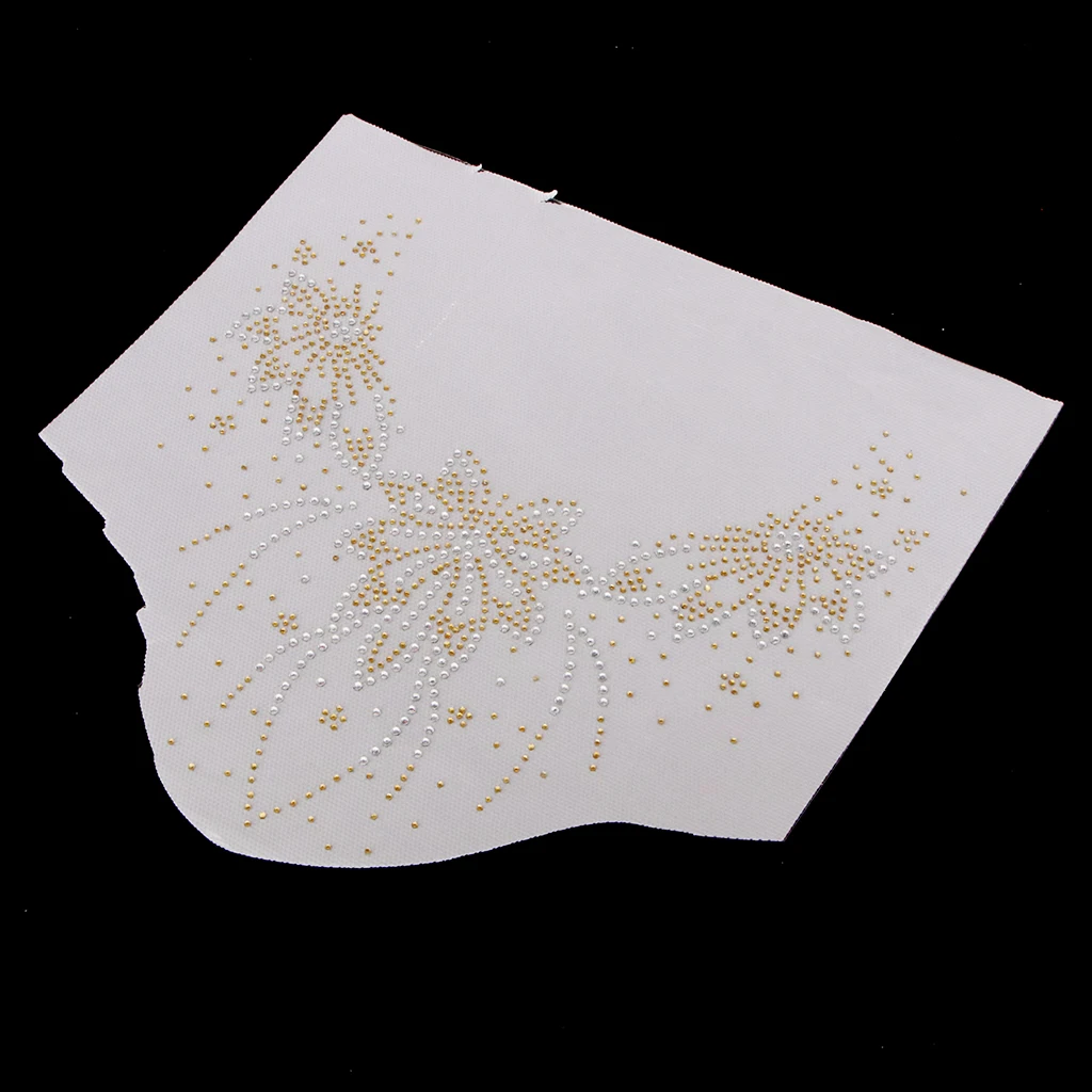 Floral Neckline Collar Trim Rhinestones Iron on Hot Fix Motif Heat Press Applique Patch
