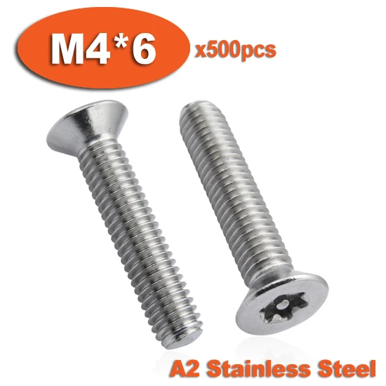 500pcs DIN7991 M4 x 6 A2 Stainless Steel Torx Flat Countersunk Head Tamper Proof Security Screw Screws | Обустройство дома